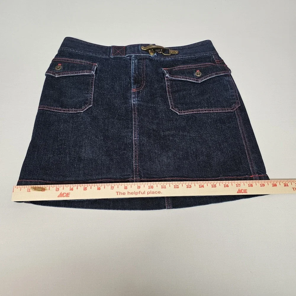 Lauren Jeans Co.‎ Denim Mini Skirt with Metal Buckle Size 8 Pockets Red Trim EUC